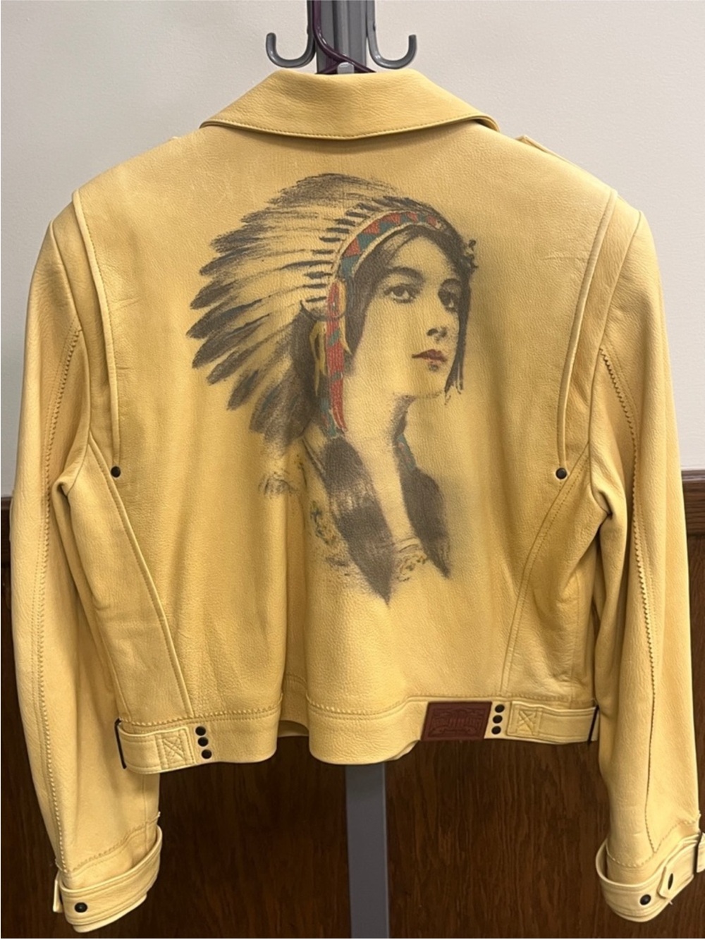 Rare Double D Ranch Leather Jacket native american woman princess headdress